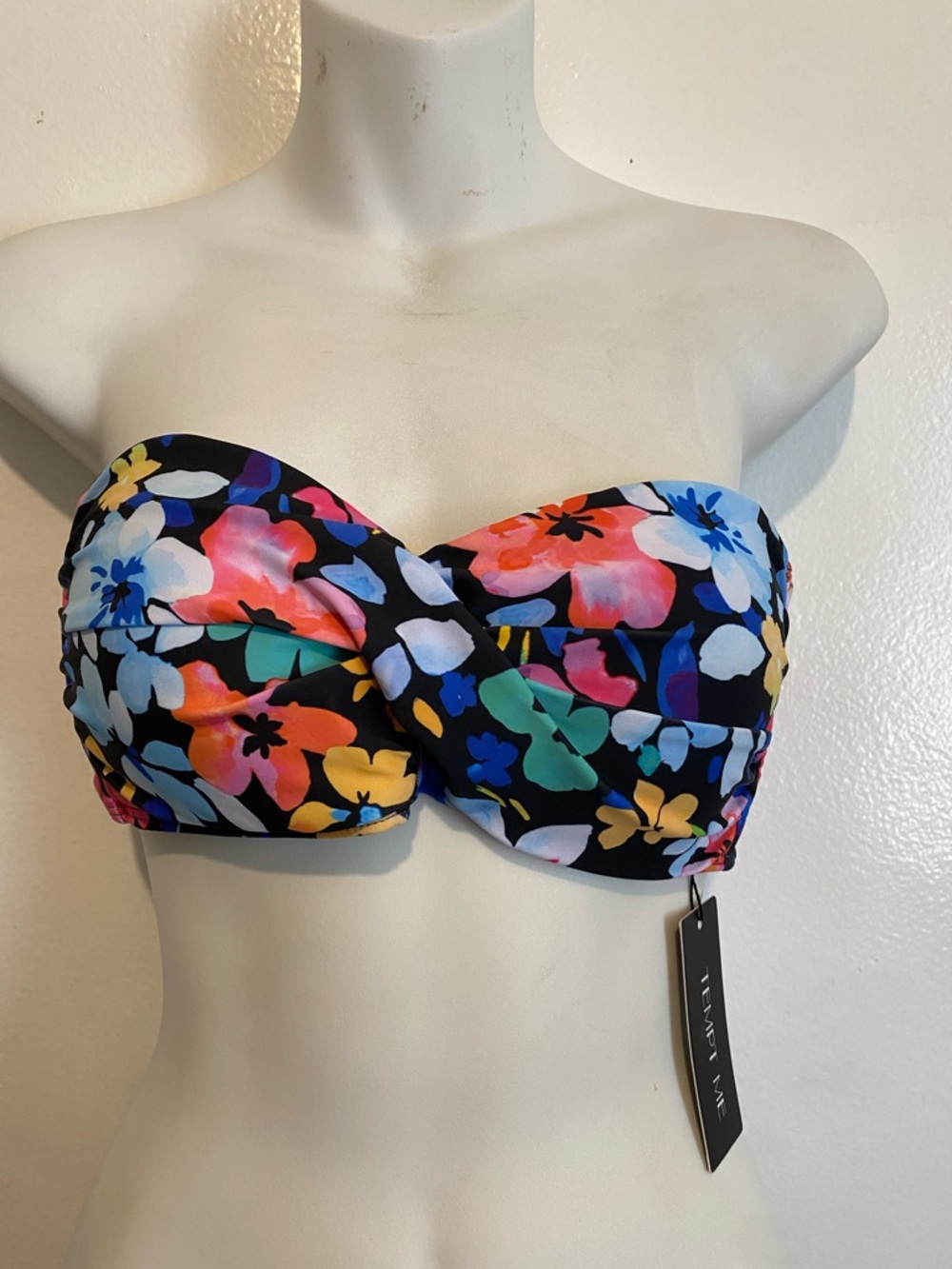 Twist Bandeau Bikini Top in Multi-Color Floral size S